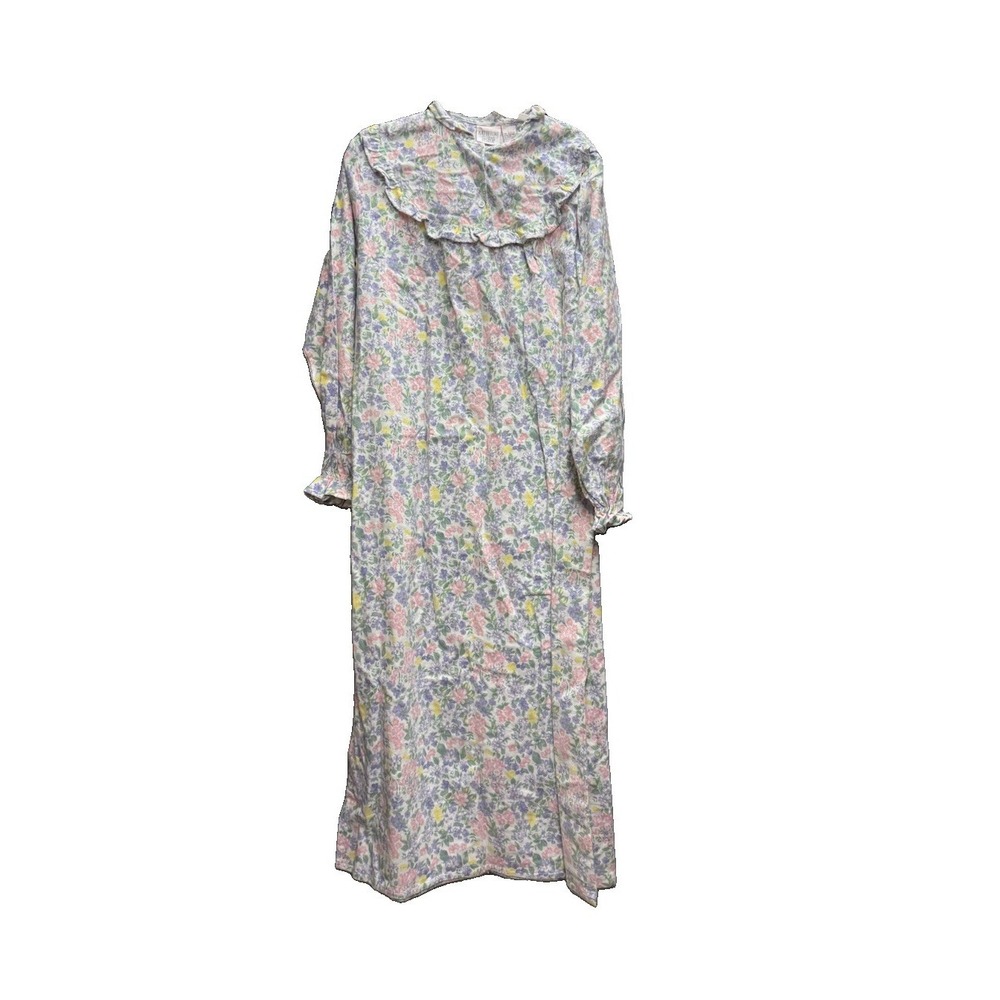 Katherine Bishop  Floral Flannel Nightgown LS Prairie Cottagecore Grandmacore LG